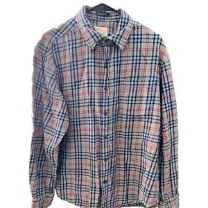St. John’s Bay - Button down flannel shirt - Gray, blue, and red plaid. Large